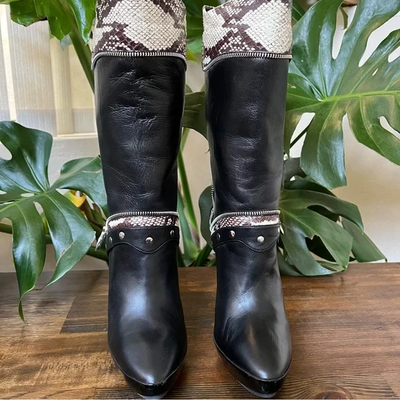 Tabitha Simmons “Heidi” Black Snakeskin Nappa Leather Stiletto Boots EU38 $1,695